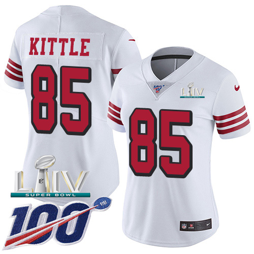 San Francisco 49ers Nike #85 George Kittle White Super Bowl LIV 2020 Rush Women Stitched NFL Limited 100th Season Jersey